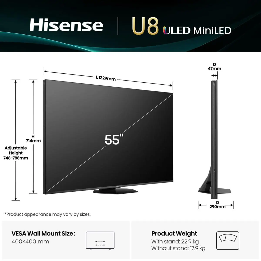 Hisense 55U8Q 55" ULED MiniLED Smart TV 4K 165 Hz
