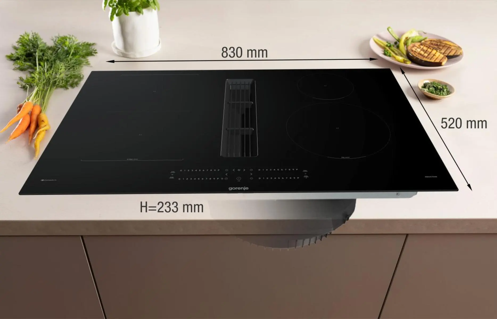 Gorenje G600 induktionskogeplade med udsugning, 83 cm GEH8432BSCWF