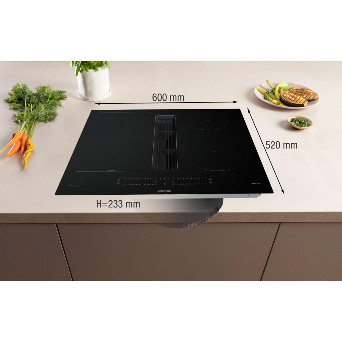 Indukcijska kuhalna plošča z napo Gorenje G600, 83 cm GEH8432BSCWF